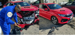 before and after of a car that was involved in an accident